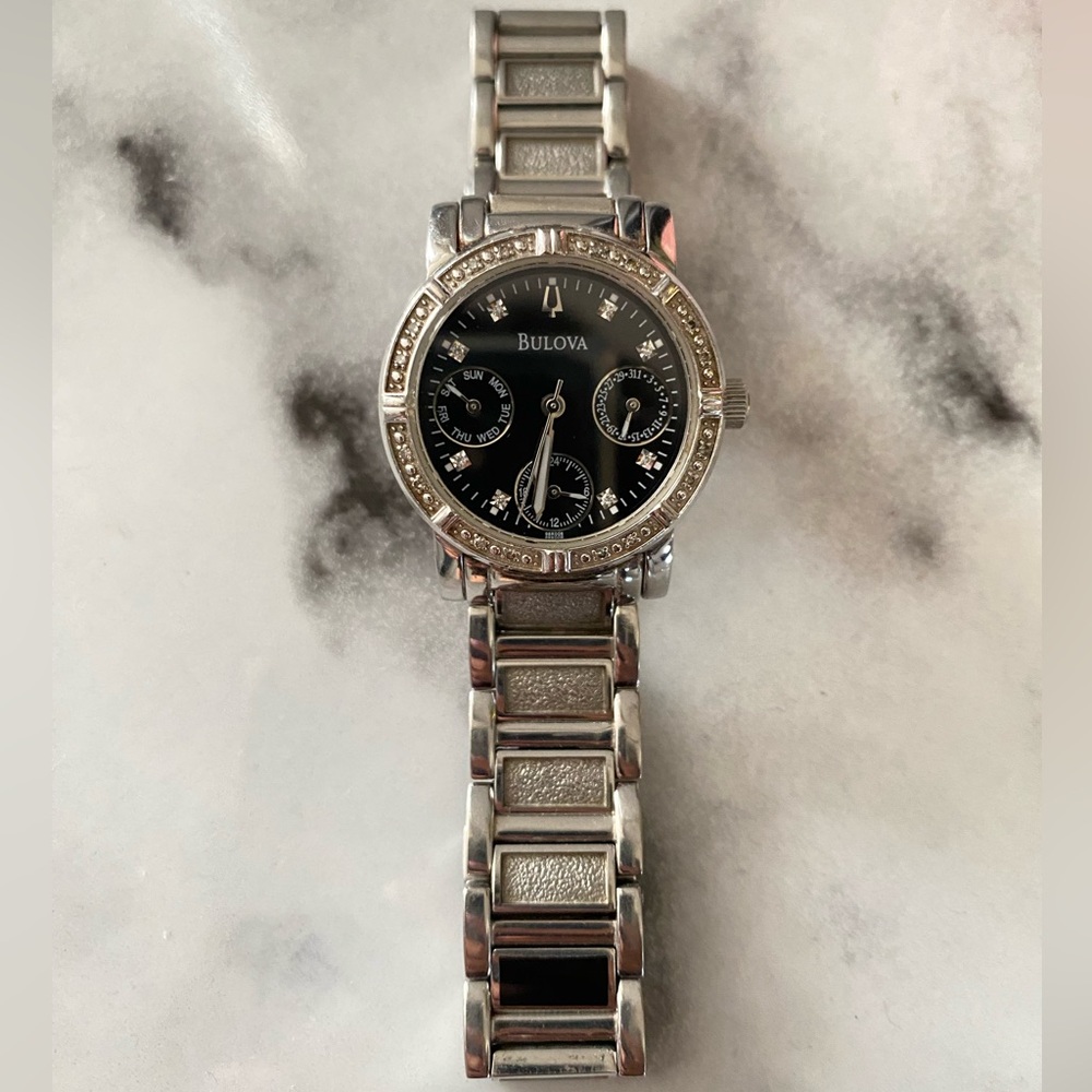 Bulova Women's 96R19 Diamond-Studded Chronograph Watch black